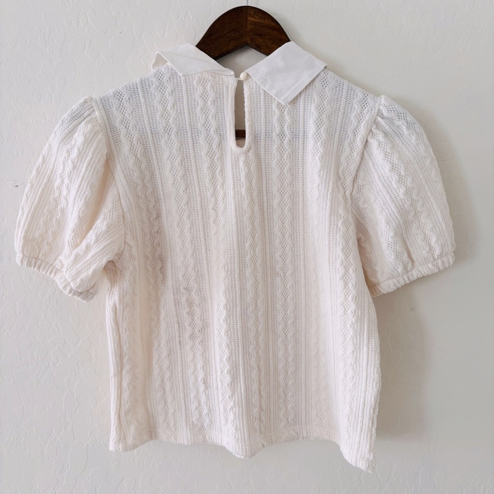 Cream Knit Blouse with Peter Pan Collar - Picture 4 of 4